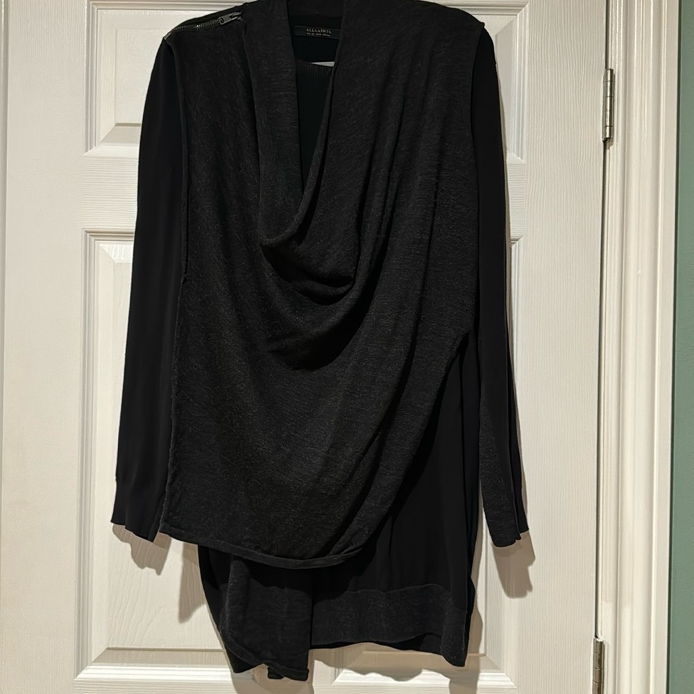 All Saints Will Sweater Dress w/ Attached Adjustable Zipper Wrap/Vest/Shawl - 12